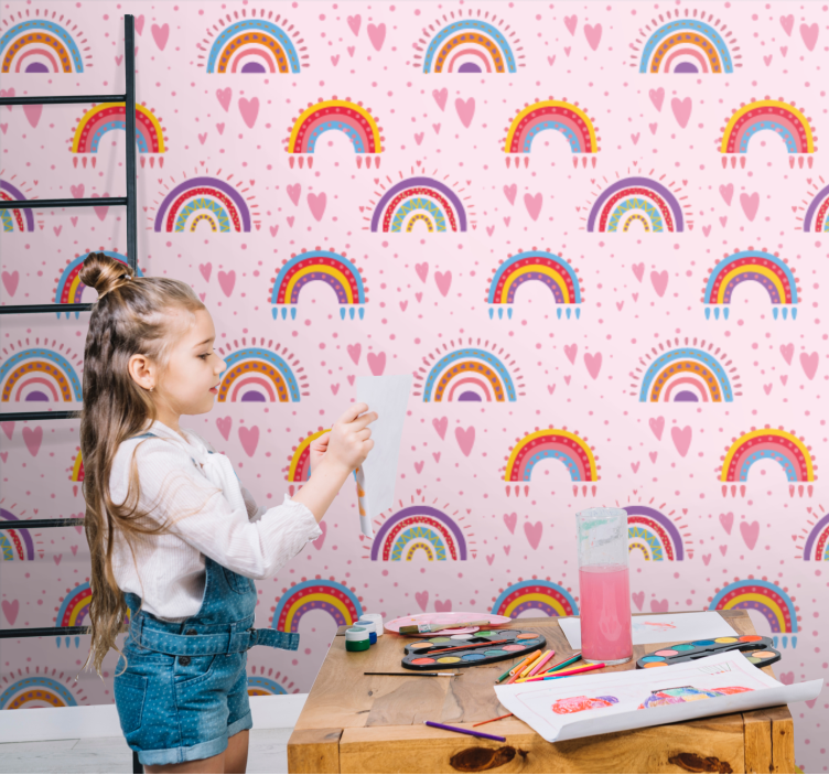 Papier peint chambre enfant motifs de coeur arc-en-ciel - TenStickers