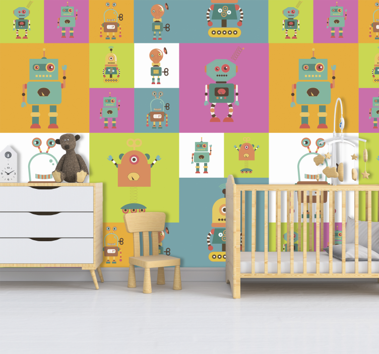 Papier peint chambre bébé thème de robot ludique - TenStickers