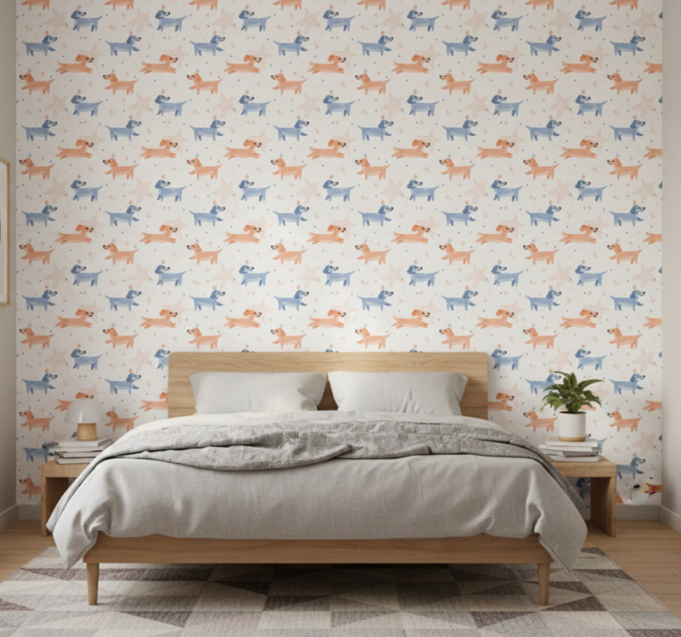 Papier peint chambre chiens mignons avec couronne - TenStickers