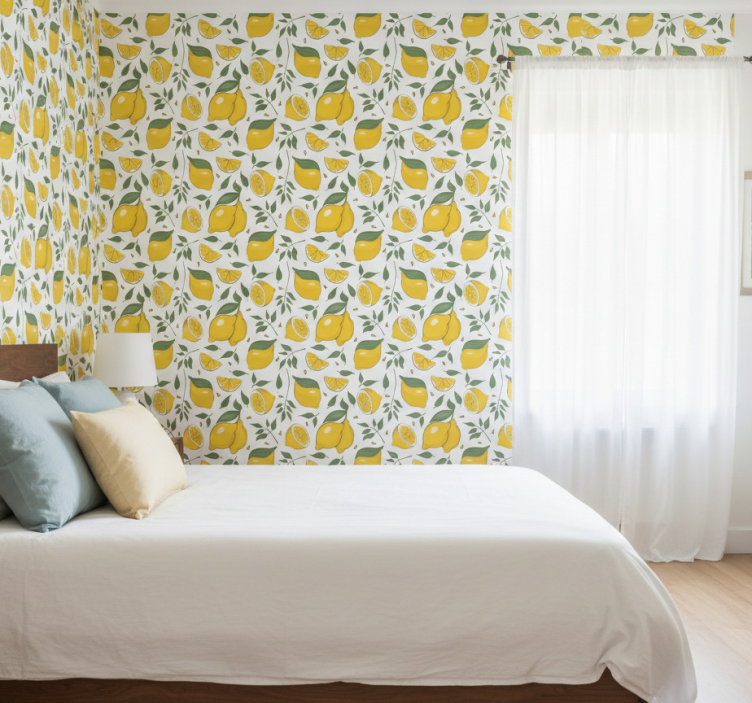 Papier peint chambre citrons et fleurs crème - TenStickers