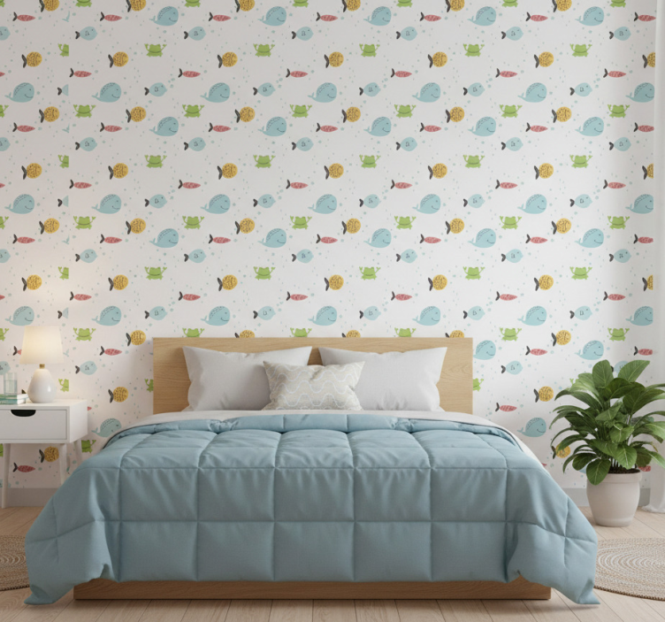 Papier peint chambre créatures marines colorées - TenStickers