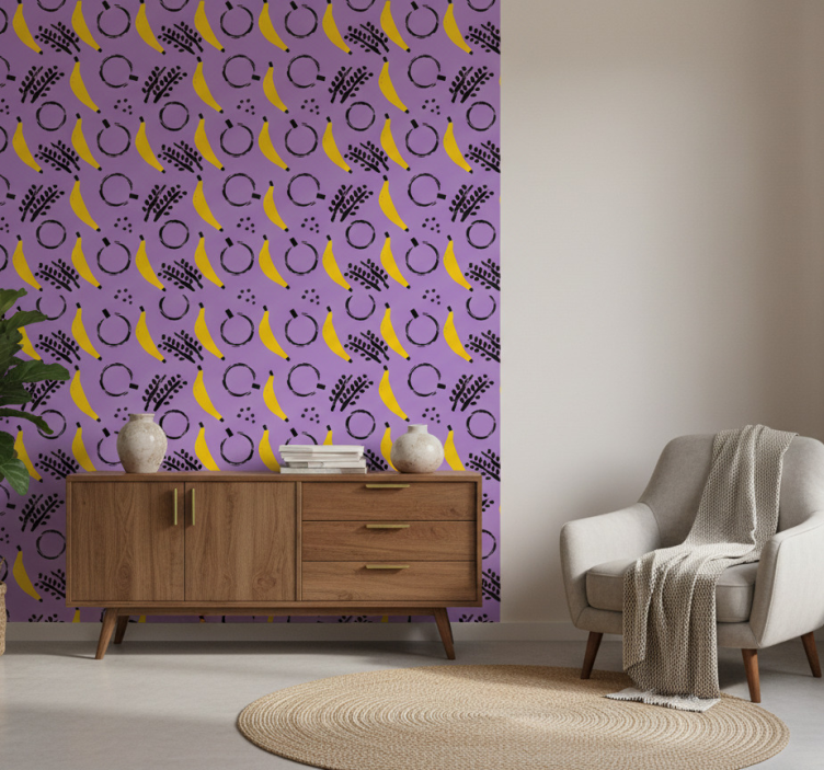 Papier peint chambre design banane violette africaine - TenStickers