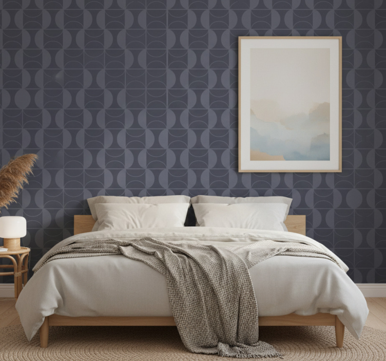 Papier peint chambre design bleu style japandi - TenStickers