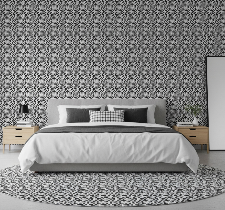 Papier peint chambre design carré noir et blanc - TenStickers