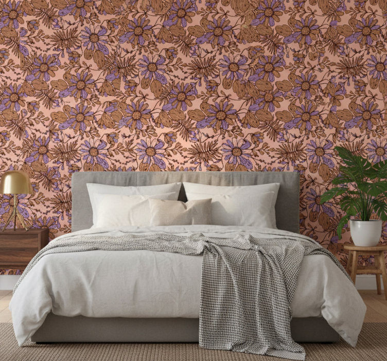 Papier peint chambre design floral brun africain - TenStickers