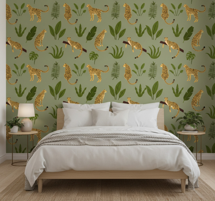 Papier peint chambre design léopard jungle floral - TenStickers
