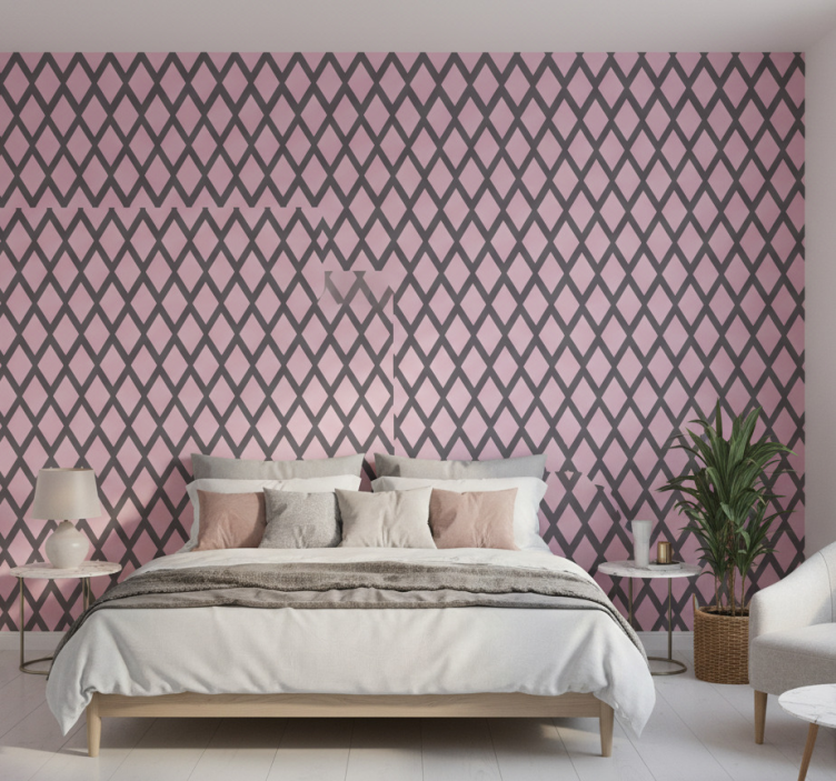 Papier peint chambre design losanges roses et gris - TenStickers