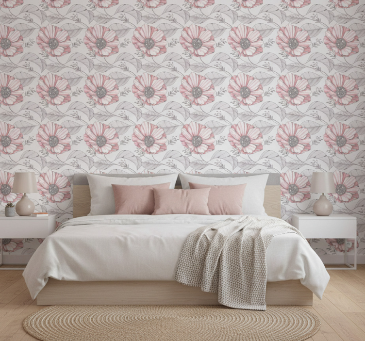 Papier peint chambre design magnolia rose élégant - TenStickers