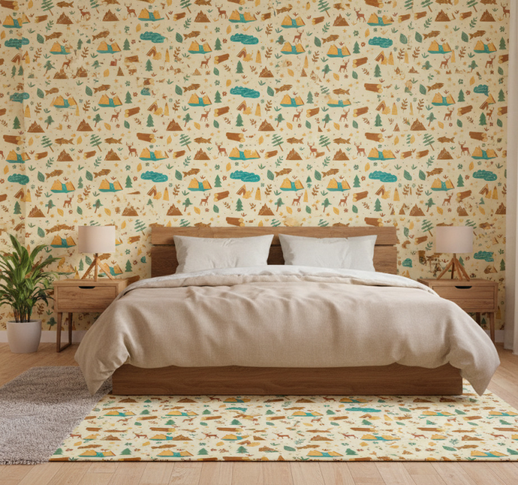 Papier peint chambre dessin à la main camping montagne - TenStickers