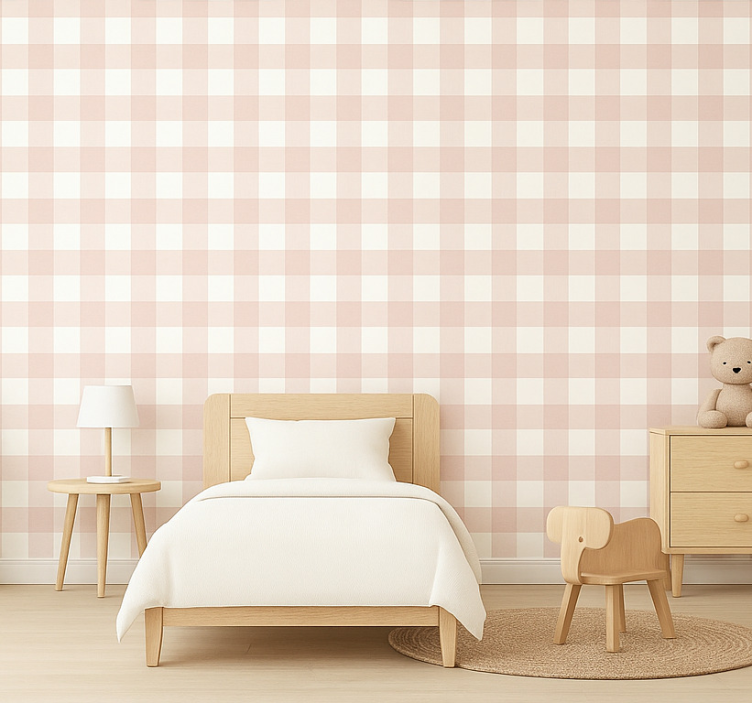 Papier peint chambre enfant à carreaux roses - TenStickers