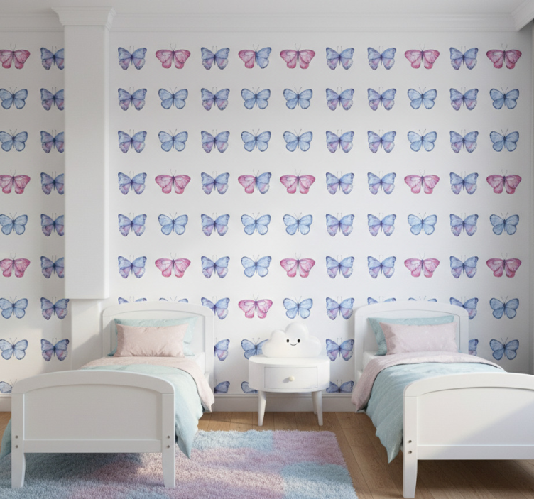 Papier peint chambre enfant ailes bleues et roses - TenStickers
