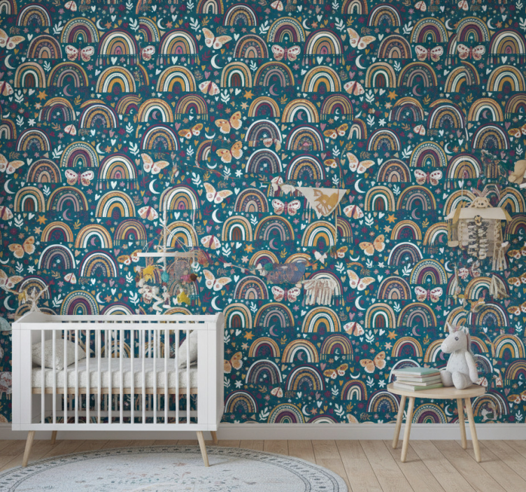 Papier peint chambre enfant arc-en-ciel et papillons - TenStickers