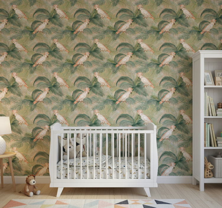 Papier peint chambre enfant cacatoès et feuilles - TenStickers