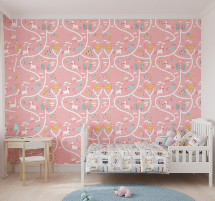 Papier peint chambre enfant châteaux et licornes - TenStickers