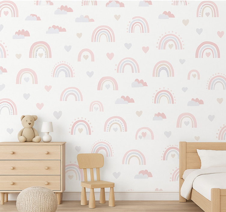 Papier peint chambre enfant design arc-en-ciel rose - TenStickers