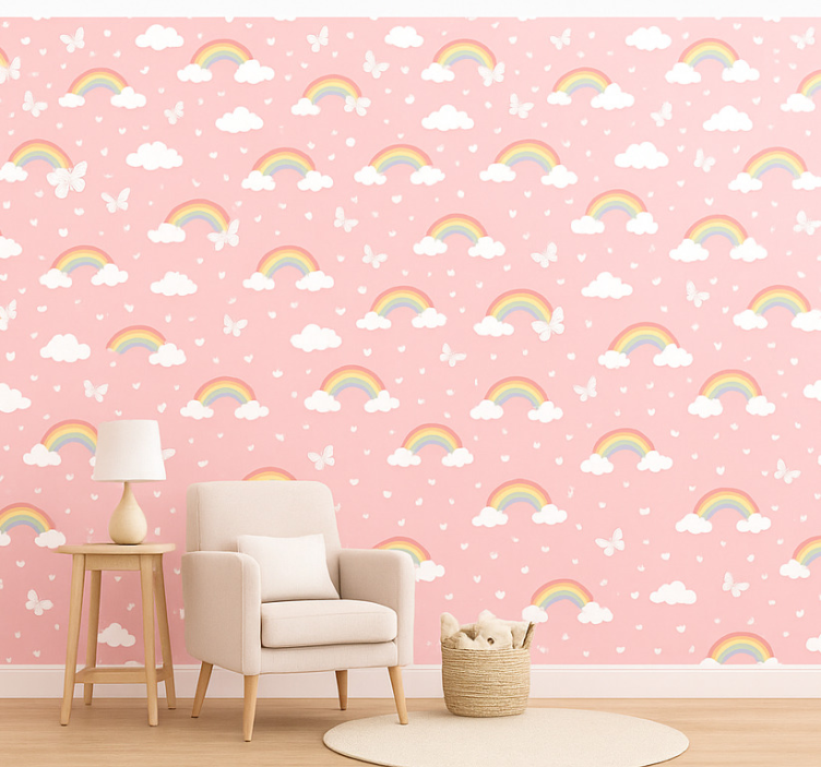Papier peint chambre enfant design arc-en-ciel rose - TenStickers