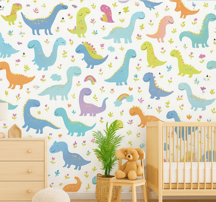 Papier peint chambre enfant dinosaure coloré - TenStickers