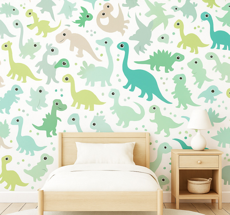 Papier peint chambre enfant dinosaure coloré simple - TenStickers