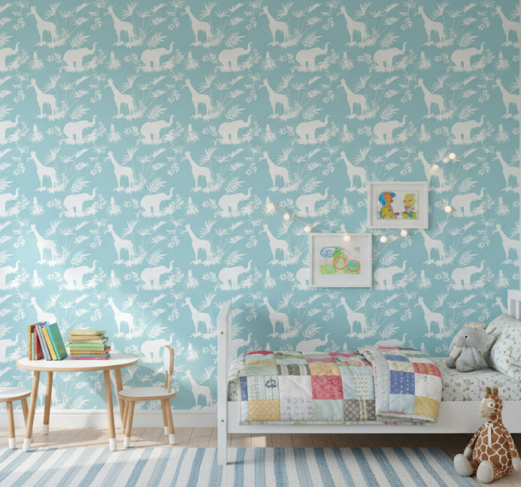 Papier peint chambre enfant éléphants et girafes - TenStickers