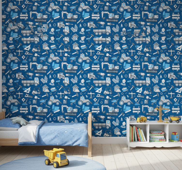 Papier peint chambre enfant équipement de construction - TenStickers