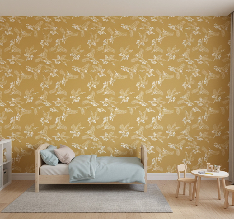 Papier peint chambre enfant fleurs et oiseaux japonais - TenStickers
