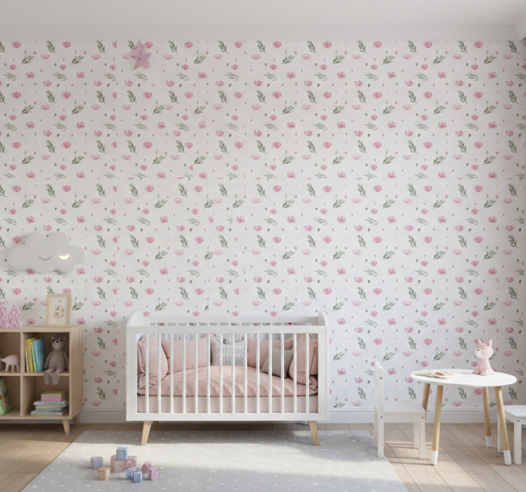 Papier peint chambre enfant fleurs minimalistes roses - TenStickers