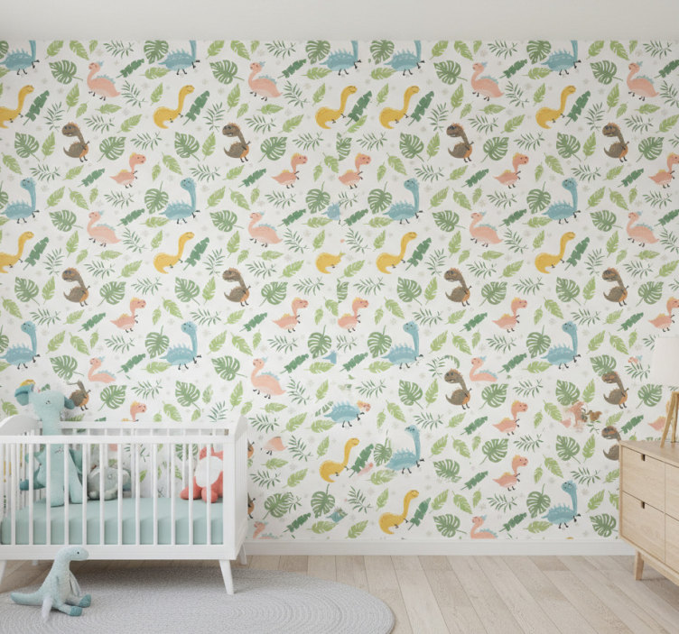 Papier peint chambre enfant forêt pastel avec dinosaures - TenStickers