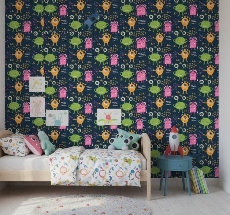 Papier peint chambre enfant illustration d'aliens colorés - TenStickers