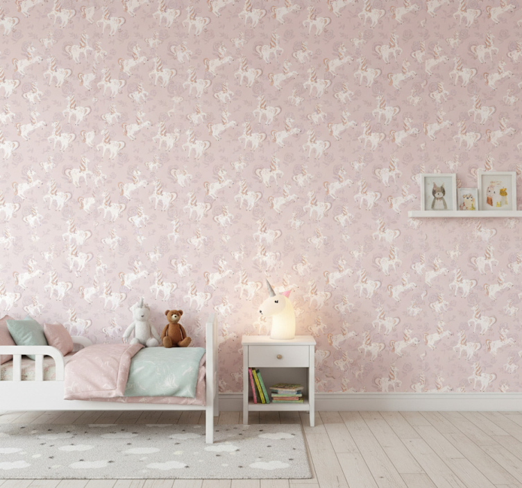Papier peint chambre enfant licorne beige féerique - TenStickers