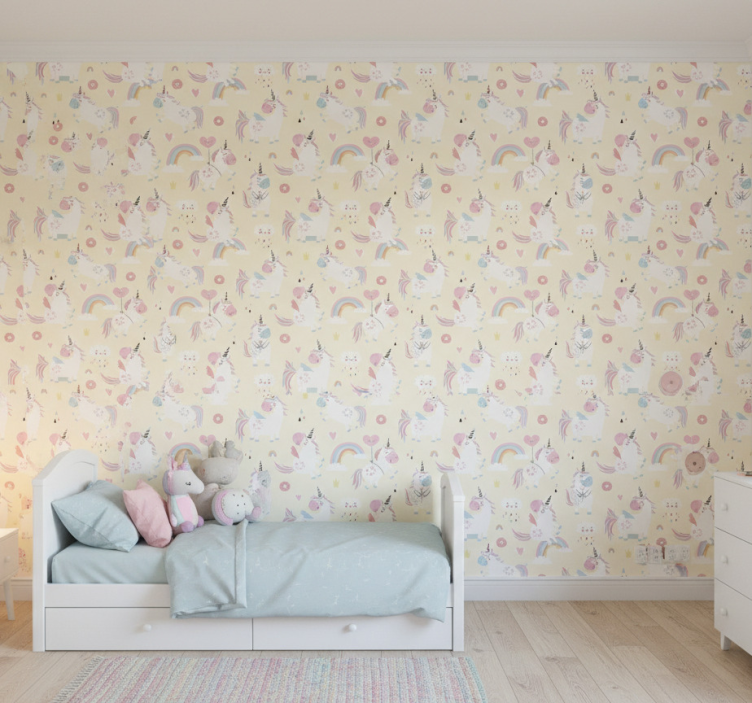 Papier peint chambre enfant licornes au pays des merveilles - TenStickers