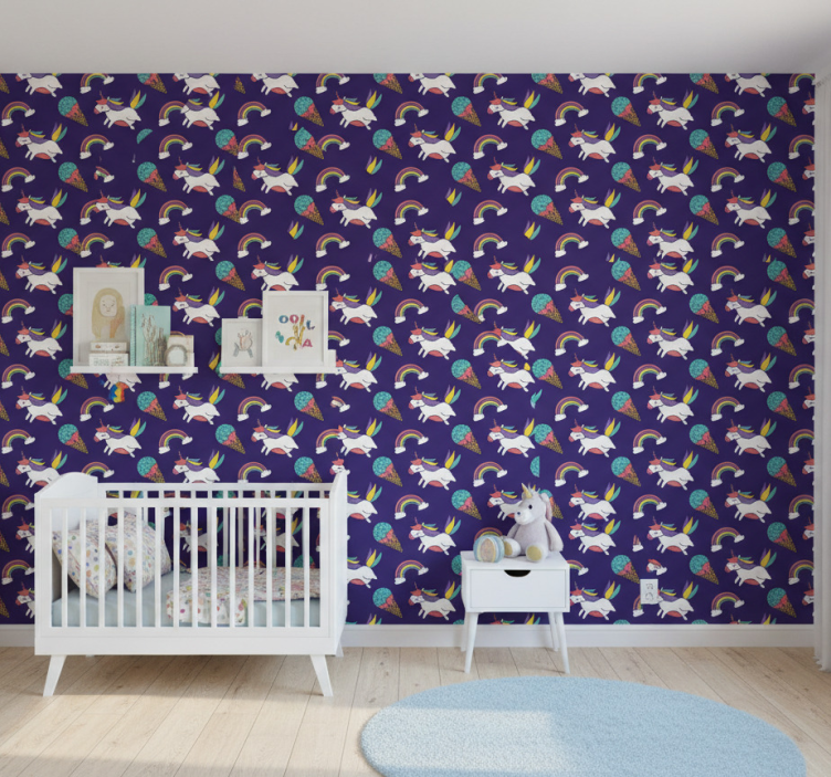 Papier peint chambre enfant licornes et arc-en-ciel - TenStickers