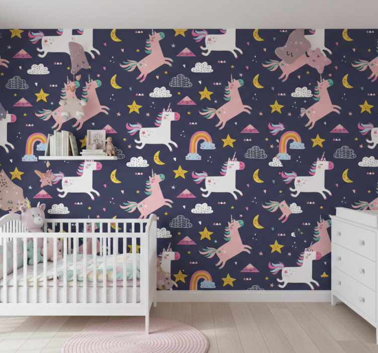 Papier peint chambre enfant licornes et étoiles - TenStickers