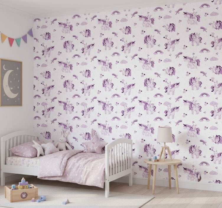 Papier peint chambre enfant licornes et lapins - TenStickers