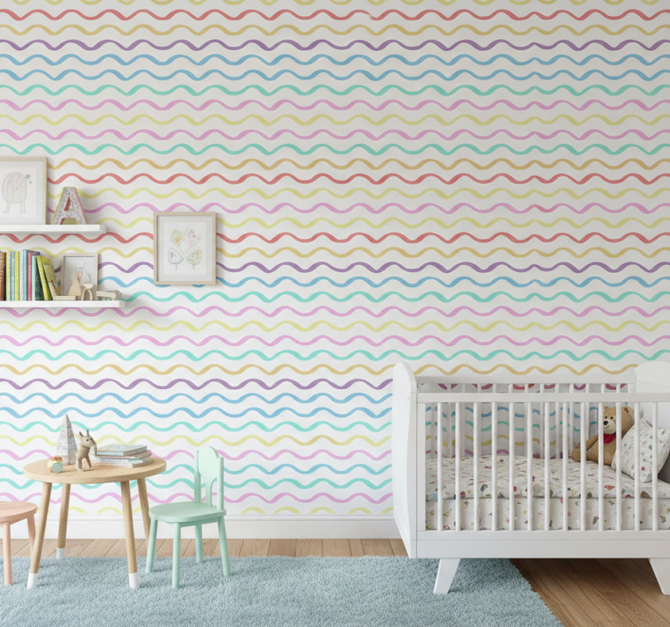 Papier peint chambre enfant lignes ondulées colorées - TenStickers