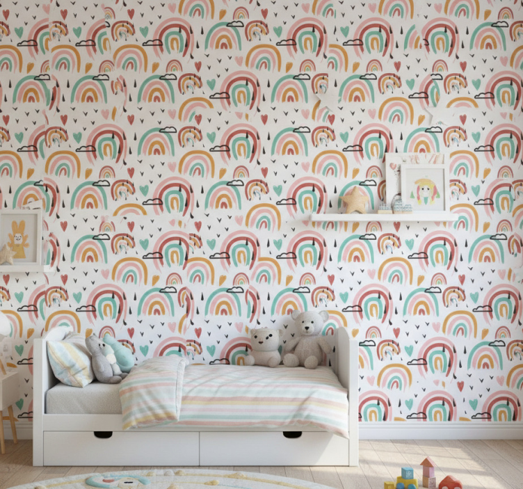 Papier peint chambre enfant motif arc-en-ciel vibrant - TenStickers