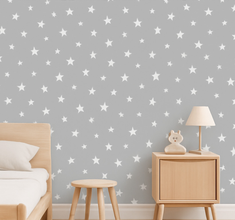 Papier peint chambre enfant motif étoiles grises - TenStickers