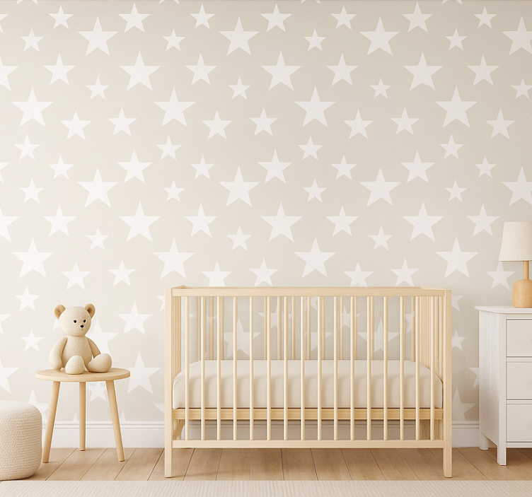 Papier peint chambre enfant motif étoiles grises grandes - TenStickers