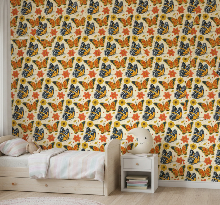 Papier peint chambre enfant motif floral papillons - TenStickers