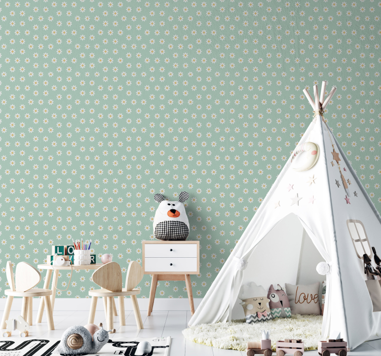 Papier peint chambre enfant motif floral vert - TenStickers
