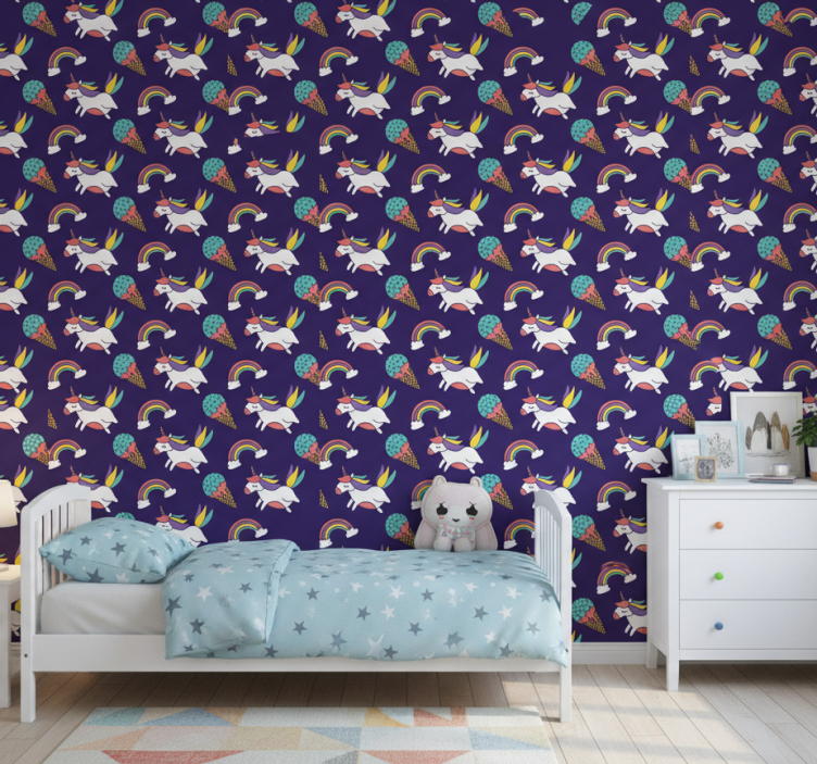 Papier peint chambre enfant motif licorne dessinée à la main - TenStickers