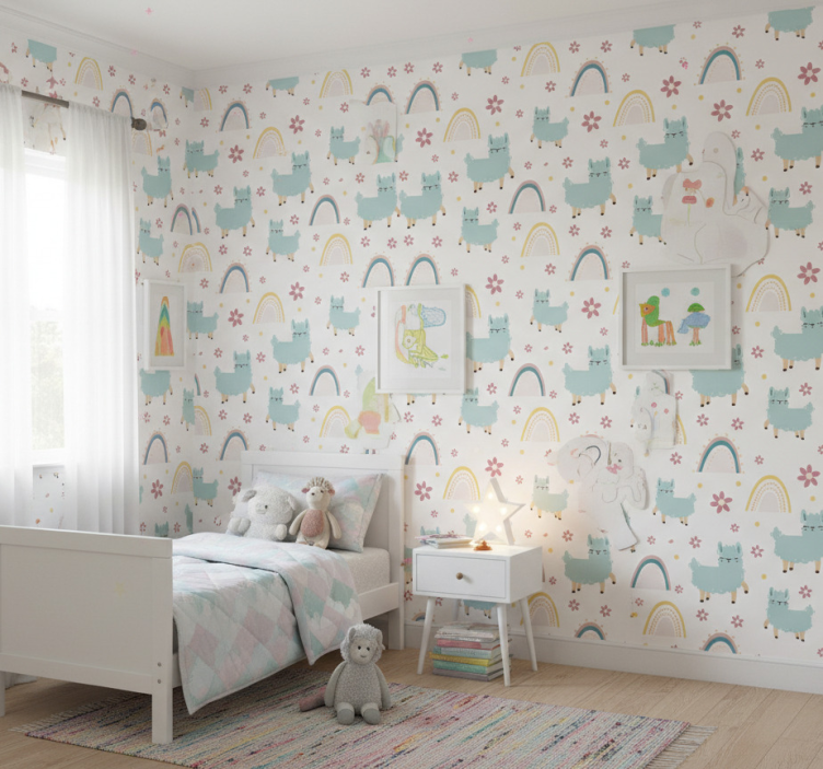 Papier peint chambre enfant motif moutons licornes amusant - TenStickers