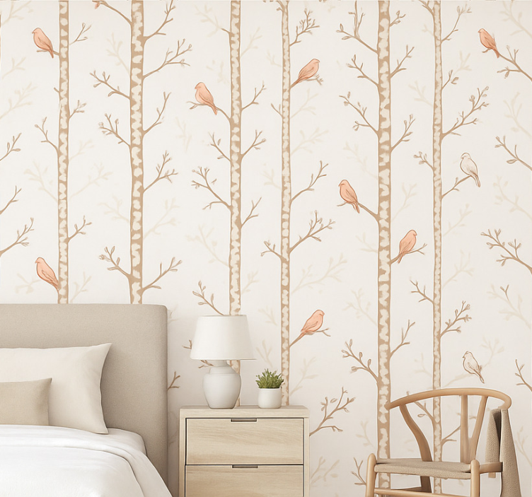 Papier peint chambre enfant motif oiseaux et arbres - TenStickers