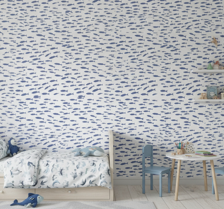Papier peint chambre enfant motif poissons en essaim - TenStickers