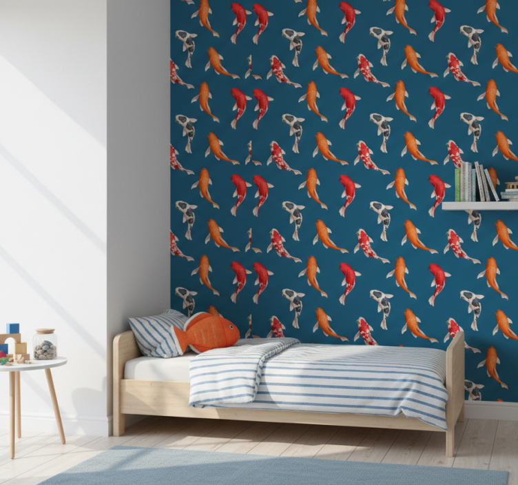 Papier peint chambre enfant motif poissons koi fond bleu - TenStickers