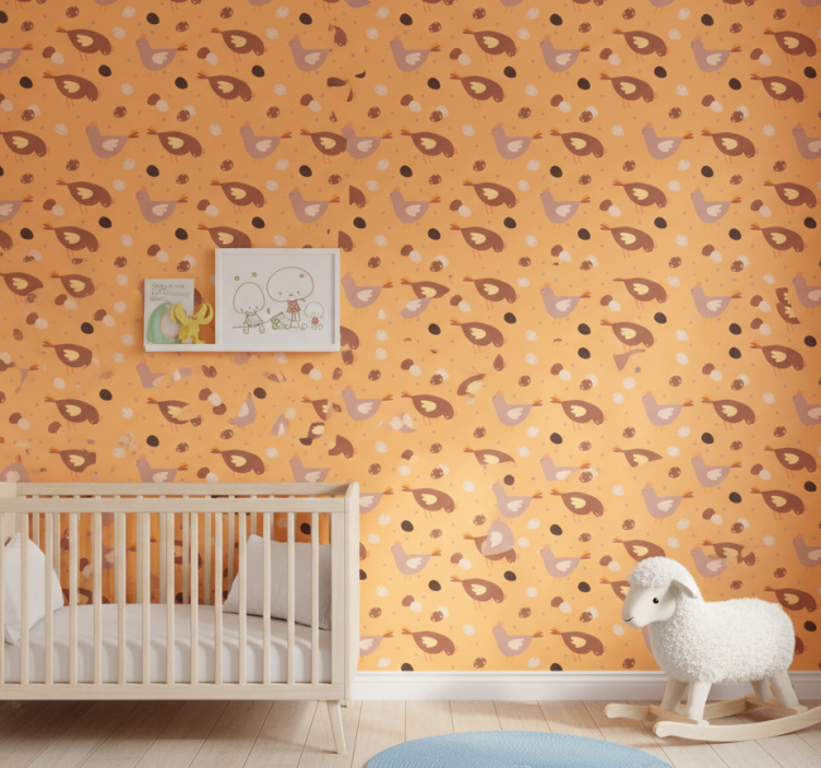 Papier peint chambre enfant motif poussin orange - TenStickers
