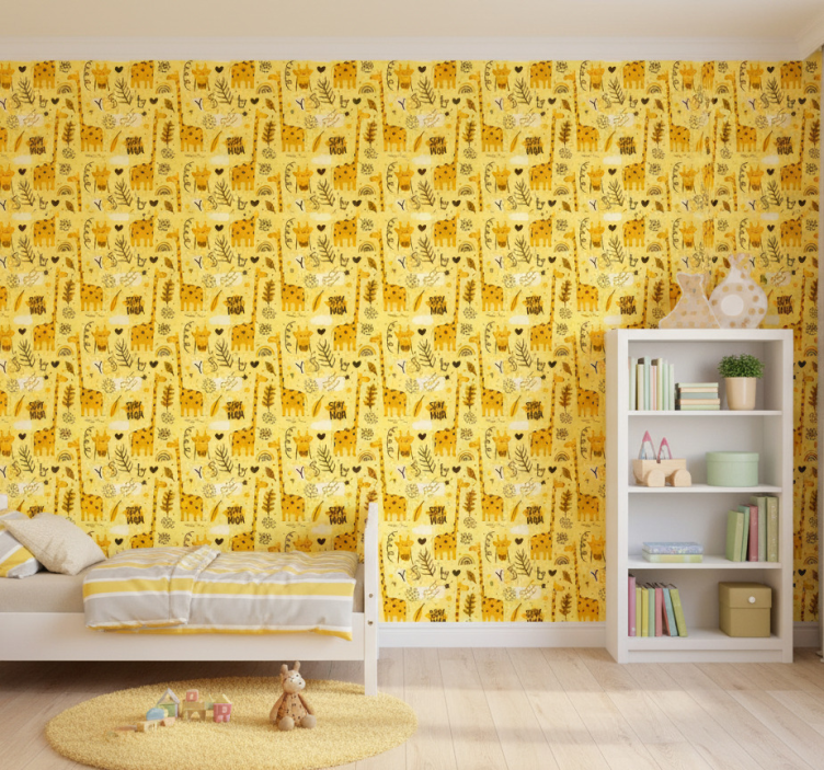 Papier peint chambre enfant motif savane jaune - TenStickers