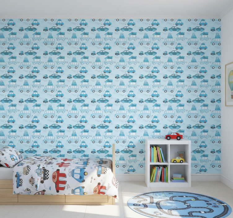 Papier peint chambre enfant motif voitures bleues - TenStickers