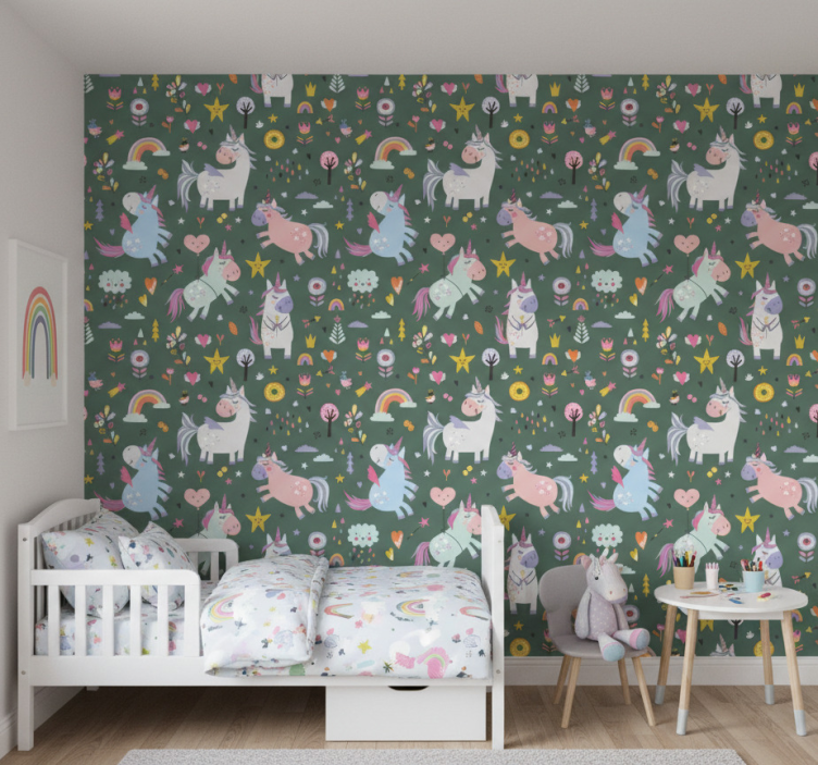 Papier peint chambre enfant motifs licornes fantastiques - TenStickers