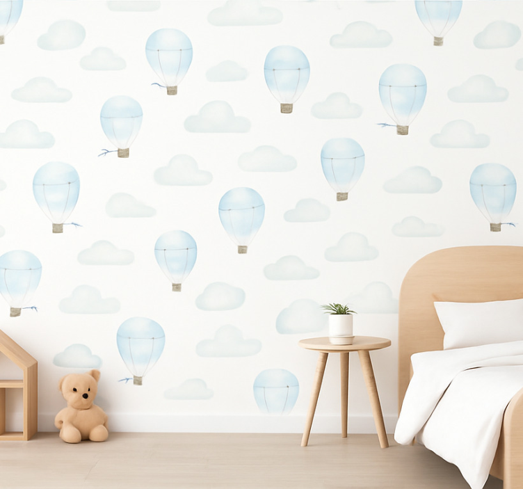 Papier peint chambre enfant nuages aquarelle bleus - TenStickers