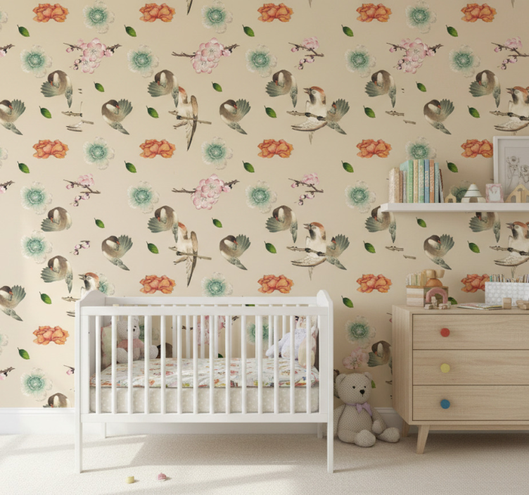 Papier peint chambre enfant oiseau beau bleu canard - TenStickers